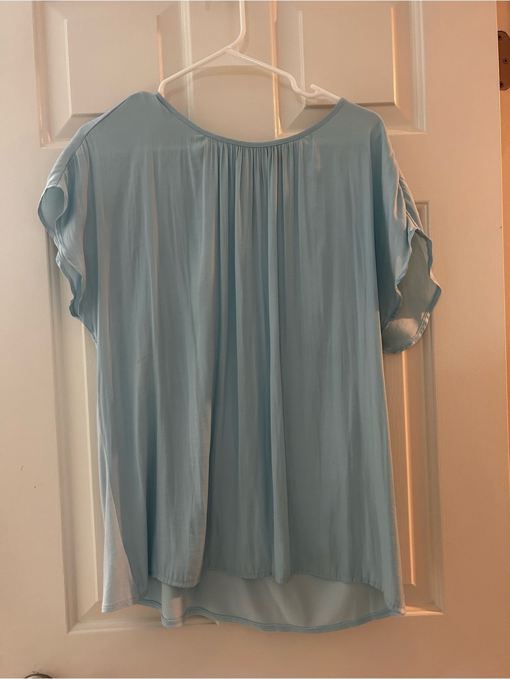 Ann Taylor Light Blue Flutter Sleeve Blouse